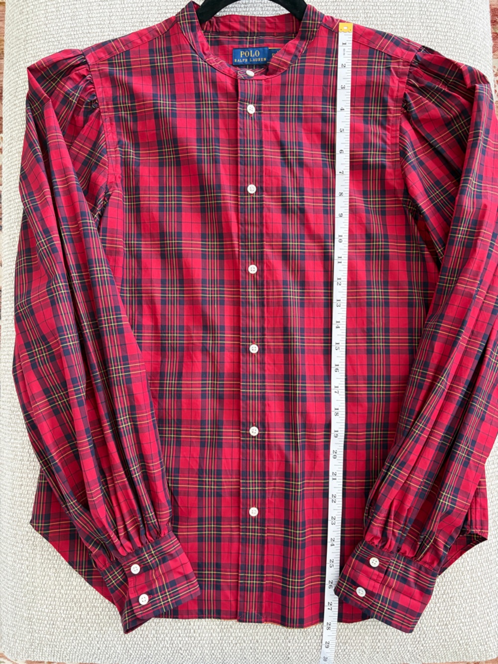 Polo by Ralph Lauren Red Plaid Puff-Sleeve Button-Down Top - Picture 5 of 5